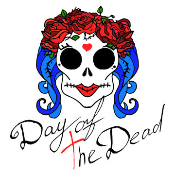 Day of The Dead. Woman with sugar skull makeup.Holy Death. vintage design 