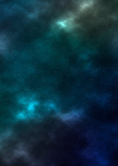 Deep Space Nebulas, and Cosmic Gasses Background. Processed in vibrant blues, greens, and turquiose colours