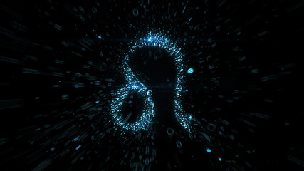 Glowing blue Leo zodiac symbol built from flying blue particles in space - 294876102