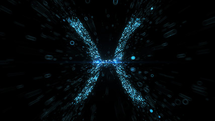 Glowing blue Pieces zodiac symbol built from flying blue particles in space - 294876125