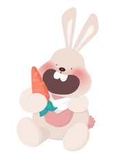 Sitting rabbit eating a carrot