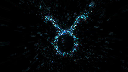 Glowing blue Taurus zodiac symbol built from flying blue particles in space - 294876151