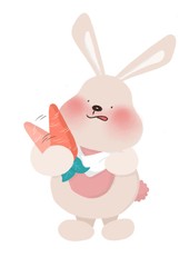 Standing rabbit holding a carrot