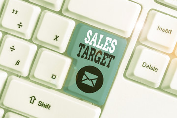 Conceptual hand writing showing Sales Target. Concept meaning specified amount of sales that a...