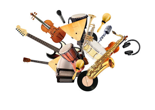 A variety of musical instruments in beautiful flight