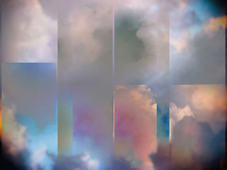 Colorful clouds with overlapping rectangular layers