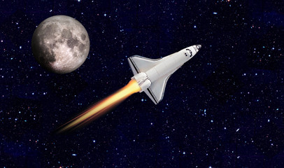 Space shuttle orbiting Earth planet. Elements of this image are furnished by NASA
