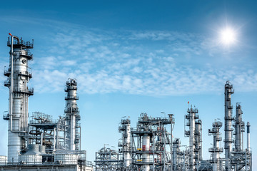 Close up Industrial view at oil refinery plant form industry zone with sunrise and cloudy sky