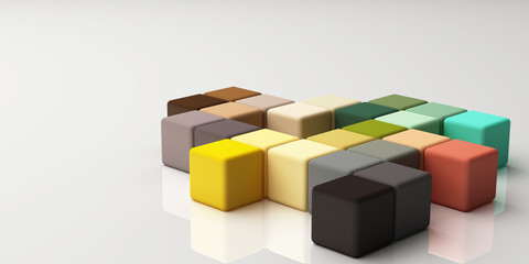 Obraz premium Set of colorful realistic geometric shape with fabric texture on white background. 3d rendering