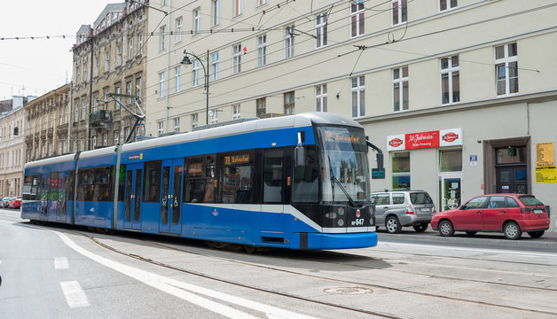 KRAKOW, POLAND - AUGUST 3, 2017: in Cracow there are many tram and bus lines that allow efficient transportation in the city by renouncing the car.