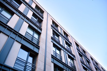 Fototapeta premium Modern European residential apartment buildings quarter. Abstract architecture, fragment of modern urban geometry.