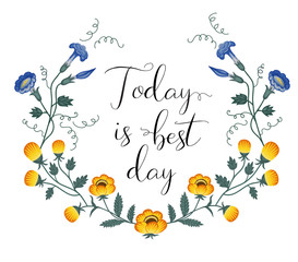 Typographical print  with  hand drawing flowers and slogan. For t-shirt design and other design.