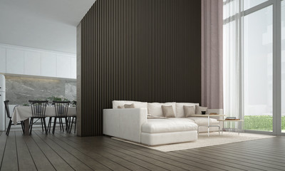 Modern loft living room and black wood texture wall panel background
