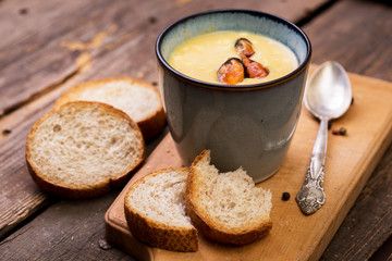 soup with mussels in a cup