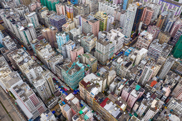 Drone fly over Hong Kong downtown