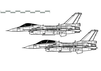 Mitsubishi F-2. Outline vector drawing