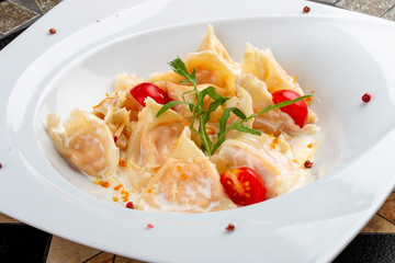 Ravioli with norwegian salmon and shrimp
