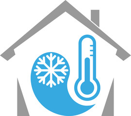 Haus, Thermometer und Schneeflocke, Klima, Temperatur, Logo