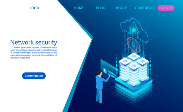 Network data security concept. data processing protection. digital information. flat isometric vector illustration