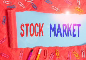 Text sign showing Stock Market. Business photo showcasing traders buy and sell shares of companies...