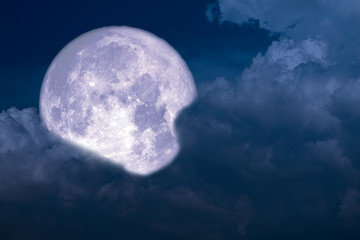 wolf moon back on silhouette heap cloud on sunset sky