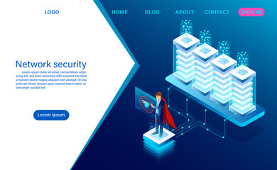Network data security concept. data processing protection. digital information. flat isometric vector illustration
