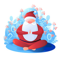 Santa Claus sits in a lotus position. Santa Claus is engaged in yoga. Vector illustration