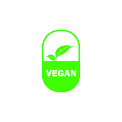 Vegan green icon, sign, banner, label, poster, print, isolated on white background 