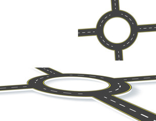 Road, highway, roundabout, top view and perspective view with shadow. Two-lane roads with the same marking at an angle. illustration