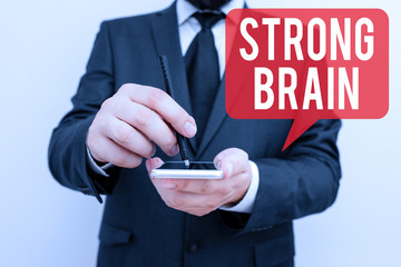 Word writing text Strong Brain. Business photo showcasing own firm attitudes and opinions and are not easily influenced