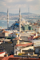 Aerial view on New Mosque and city of Istanbul, Turkey