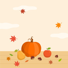 Autumn fruits with maple leaves.