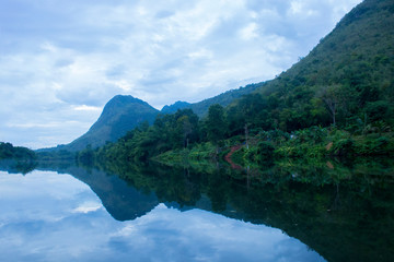 mountain and river during morning 