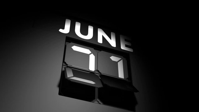 June 21 date. digital calendar change to June 21 animation