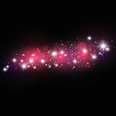 Confetti glittering wave. Vector golden sparkling comet tail on black background. - Vector