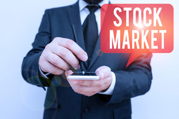 Word writing text Stock Market. Business photo showcasing traders buy and sell shares of companies on a public exchange