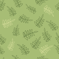 Green and yellow branches on light background. Seamless season pattern.