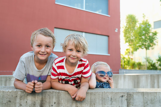 Children posing outdoors