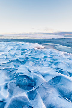 Cracked ice over Glan lake in Ostergotland, Sweden