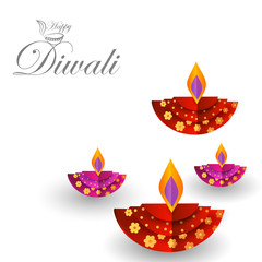 vector illustration of Decorated Diya for Happy Diwali festival holiday celebration of India greeting background