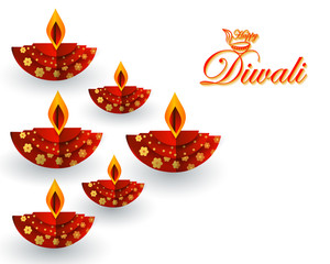 vector illustration of Decorated Diya for Happy Diwali festival holiday celebration of India greeting background