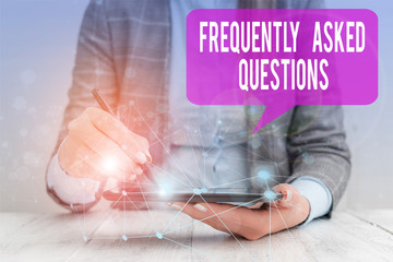 Word writing text Frequently Asked Questions. Business photo showcasing inquries that been informed...