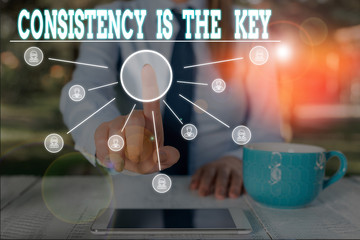 Word writing text Consistency Is The Key. Business photo showcasing full Dedication to a Task a...