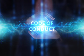 The concept of business, technology, the Internet and the network. A young entrepreneur working on a virtual screen of the future and sees the inscription: