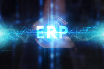 The concept of business, technology, the Internet and the network. A young entrepreneur working on a virtual screen of the future and sees the inscription: