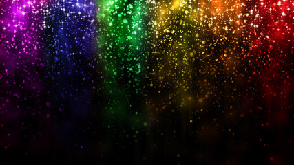 LGBT color festive background with shiny falling particles, rainbow colorful abstract graphic for bright design. Gay lesbian transgender sparkling rainbow bokeh background