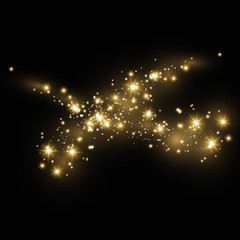 Confetti glittering wave. Vector golden sparkling comet tail on black background. - Vector