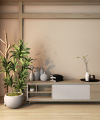 Wooden cabinet japan style on room ryokan and decoration japan style minimal design.3D rendering