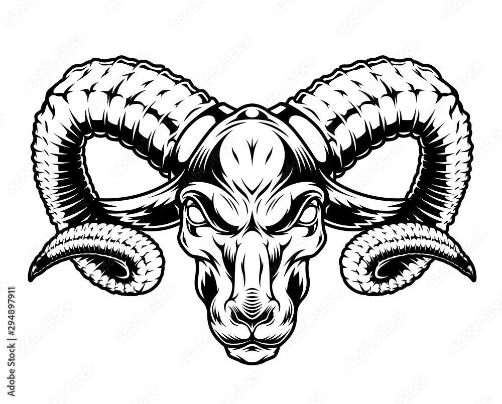 Poster Monochrome serious ram head