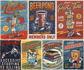 Vintage college posters set